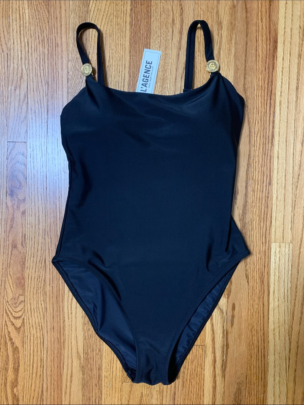 L’AGENCE swimsuit - black Remi one piece with underwire gold coin